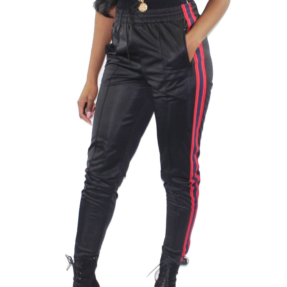 NEW Pants High Waist Elastic Side Stripe